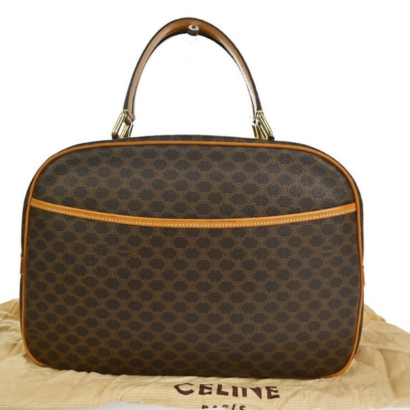 Auth CELINE Macadam Pattern Hand Bag PVC Leather Brown Gold Made In Italy - Picture 1 of 16